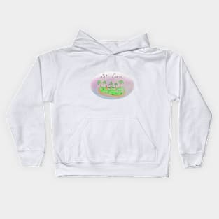 Del Coco watercolor Island travel, beach, sea and palm trees. Holidays and vacation, summer and relaxation Kids Hoodie